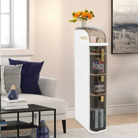 Plastic Slim Storage Cabinet Rolling Narrow Organizer with Toilet Paper Holder