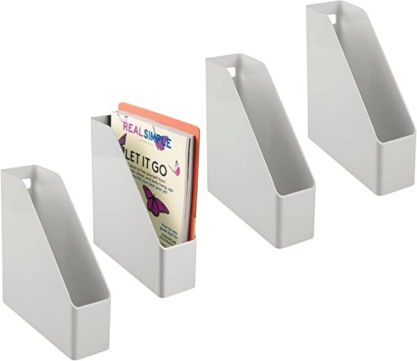 Plastic Slim Vertical File Folder Bin Storage Organizer with Handle Hold Notebooks, Binders