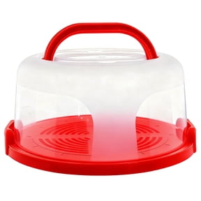 Plastic Small Cake Carrier Holder Round Container with Handles Suitable for 6~8 inch Diameter and 4 inch Height Small Cake (Red)