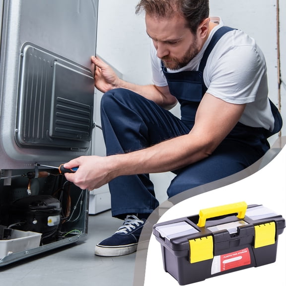 Plastic Small Tool Box, Double Layer Storage Toolbox with Comfortable Handle, Removable Tray and Double Lock Design, Secure Storage Organizer for Home Hardware and Small Tools, Black, 9.8*4.7*3.9in