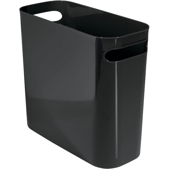 Plastic Small Trash Can, 1.5 Gallon/5.7-Liter Wastebasket, Narrow Garbage Bin with Handles for Bathroom, Laundry, Home Office - Holds Waste, Recycling, 10" High, Aura Collection, Black