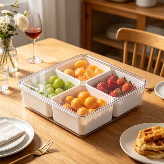 Plastic Snack Storage Container with Compartments - Fruit Candy Nut Dried Food Organizer Tray - Refrigerator Fridge Organizer for Household Kitchen Camping - Divided Box for Freshness
