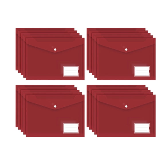 Plastic Snap Button Document Folder with Label Pocket, 20-Pack A4 File Envelopes for Organizing Contracts, Bills, and Certificates at Home or Office