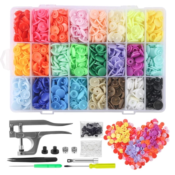 Plastic Snap Fastener Kit with Pliers 400 Sets 24 Colors