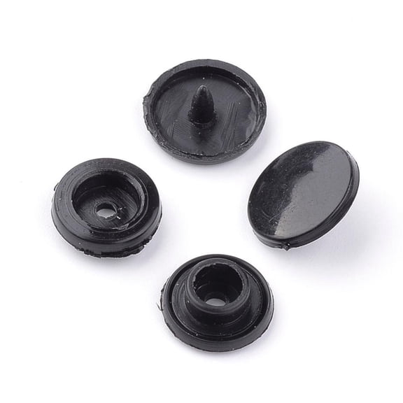 Plastic Snap Fasteners Raincoat Snap Buttons Flat Round Black 12x6.5mm