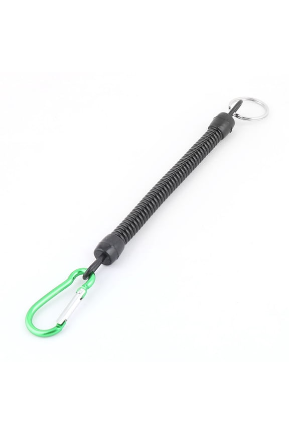 Plastic Snap Hook Cord Stretchy Coil Keychain Black Green 22.5cm Long
