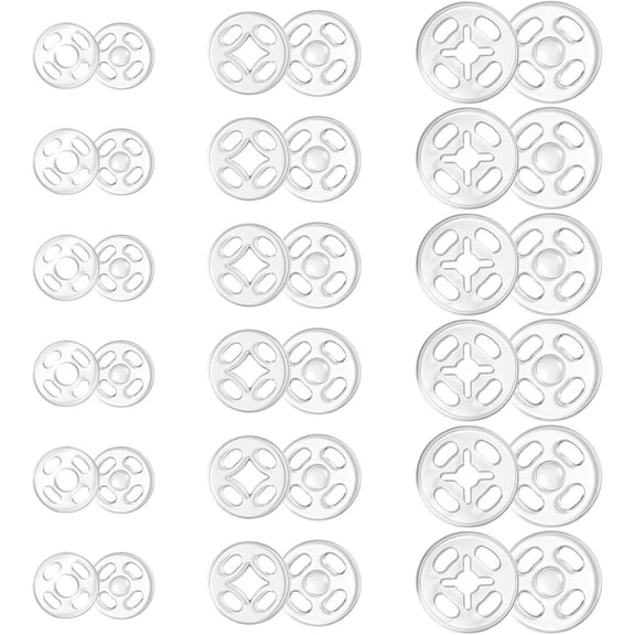 Plastic Snaps for Fabric, 36 Pcs 3 Sizes Round Clear Snaps for Sewing Invisible Sew on Snap Button Fasteners for Sewing DIY Crafts Clothing Shirt Pant (7.5mm, 10mm, 12.5mm)