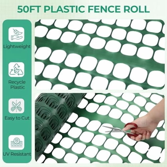 Plastic Snow Fence, 4'x50'/7.5LBs Heavy Duty Reusable Netting Safety Fences Roll with Zip Ties, Durable Temporary Pool Fence Garden Fencing for Deer Rabbit Chicken Dog Poultry