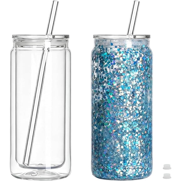 Plastic Snow Globe Tumbler with and Straws, 20 oz, 2 Pack | Double-Wall Snow Globe Tumblers with Pre-Drilled Holes for Glitter Diy, Personalized Tumblers and Custom