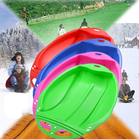 Plastic Snow Sleds for Winter, 4 Pcs Kids Snow Sleds, Lightweight Plastic Toboggan Sled with Handles