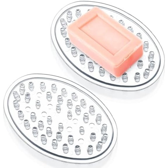 Plastic Soap Dish 2 Pack Clear Soap Dish for Bar Soap with Holes Soap Savers Soap Sponge Holder for Kitchen Bathroom Shower Counter 4.5 x 3 x 0.7 Inches$$Home Decor, Kitchen, & Other