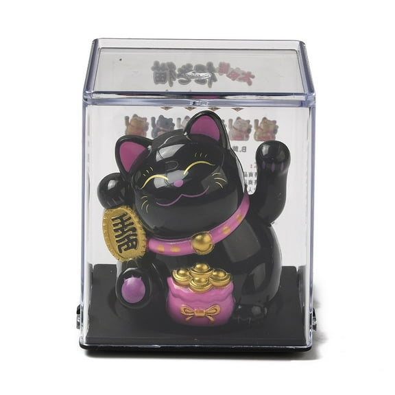 Plastic Solar Powered Japanese Lucky Cat Figurines for Home Car Office Desktop Decoration Black 65x54x49mm DIY