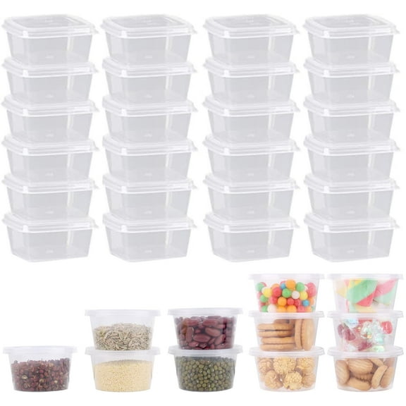 Plastic Souffle Cups,Bexikou Disposable Clear Leak Proof Sauce Cup with Hinged Lid,Used for Various Sauces,Food Samples, Storage Crafts,1 Oz,Square 50 Pieces