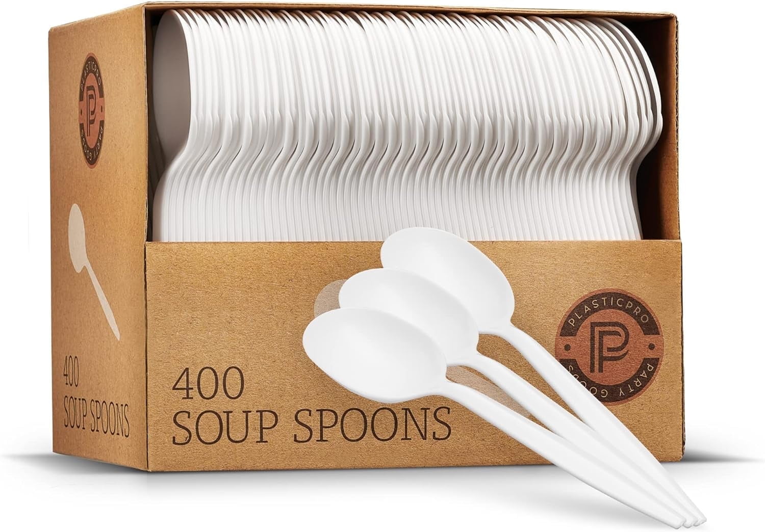 PLASTICPRO Disposable Plastic Soup Spoons Mediumweight Cutlery Utensils, 400 Pack