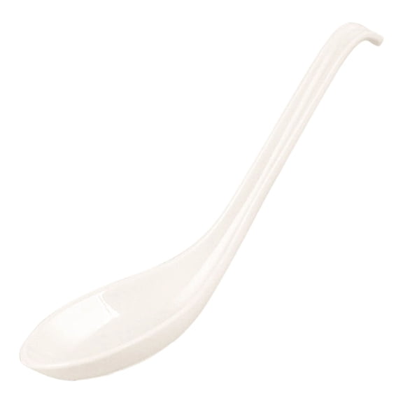 Plastic Soup Spoon,Japanese Style Spoons Rice Spoons Chinese Asian Soup Spoons with Long Handle,Reusable Wonton Soup Spoons with Hook for Home Restaurant Camping Travel Catering Use (Z-Off-White)