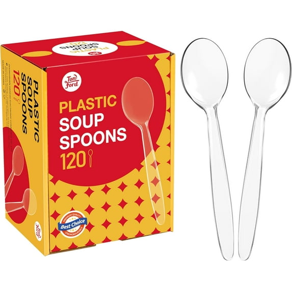 Plastic Soup Spoons, Heavy Duty Disposable Cutlery, Deepened Spoon Bowl for Hot Food, 120 Count