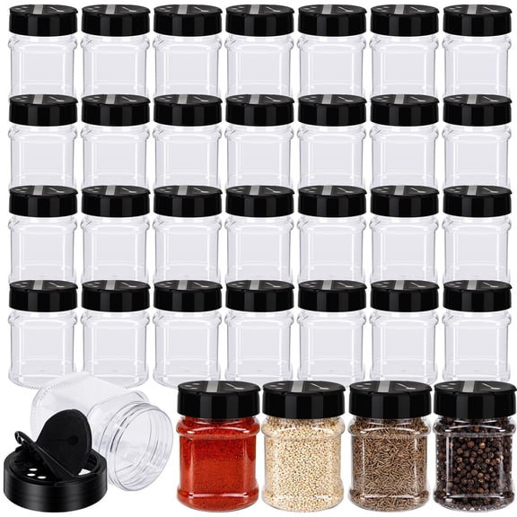 Plastic Spice Jars with Shaker Lids, 8 Oz, Round Food Safe Seasoning Storage Containers