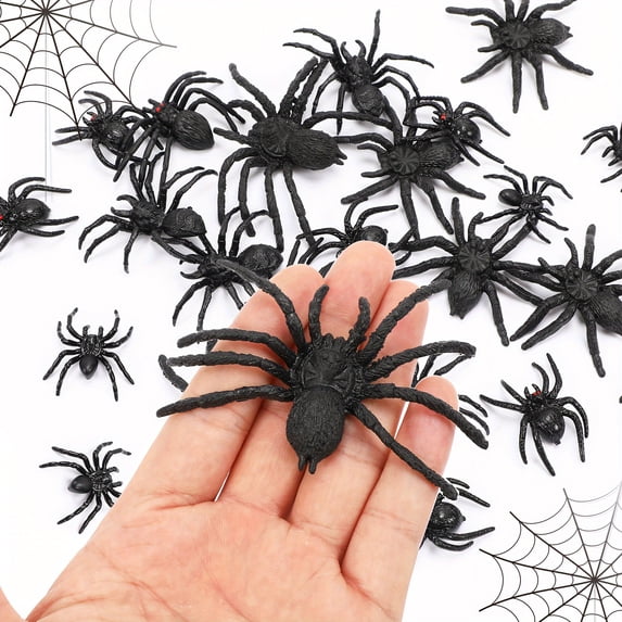 Plastic Spiders, 40PCS Black Realistic Plastic Fake Scary Spiders For Halloween Prank Props Halloween Plastic Spider Large And Small Fake Spider