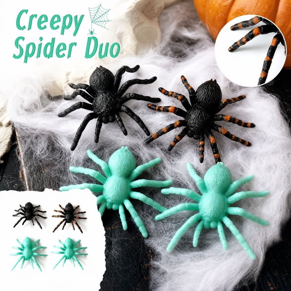 Plastic Spiders Halloween, 2Pcs Luminous Glow Fake Tarantula Set, 3.5X3 Inch Soft Rubber Spiders, Fake Prank Toys for Themed Decor and Play, Functional Props for Indoor Halloween