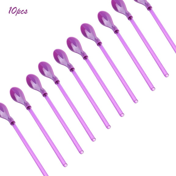 Plastic Spoon Straws, 10 PCS Reusable Straws Kitchen Utensil Stirring Spoon Ice Cream Sundae Cocktail Hot Chocolate Long Drink Spoons