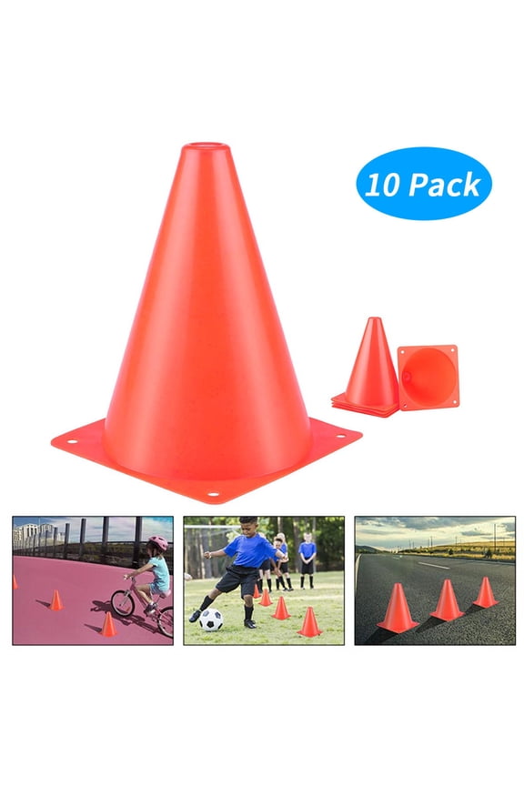 Plastic Sport Training Traffic Cones Set | 10-Pack Orange Pylons | 16.5cm Durable Flexible Markers | Outdoor Soccer Football Obstacle Course | Party Event Game Equipment | Stackable Design
