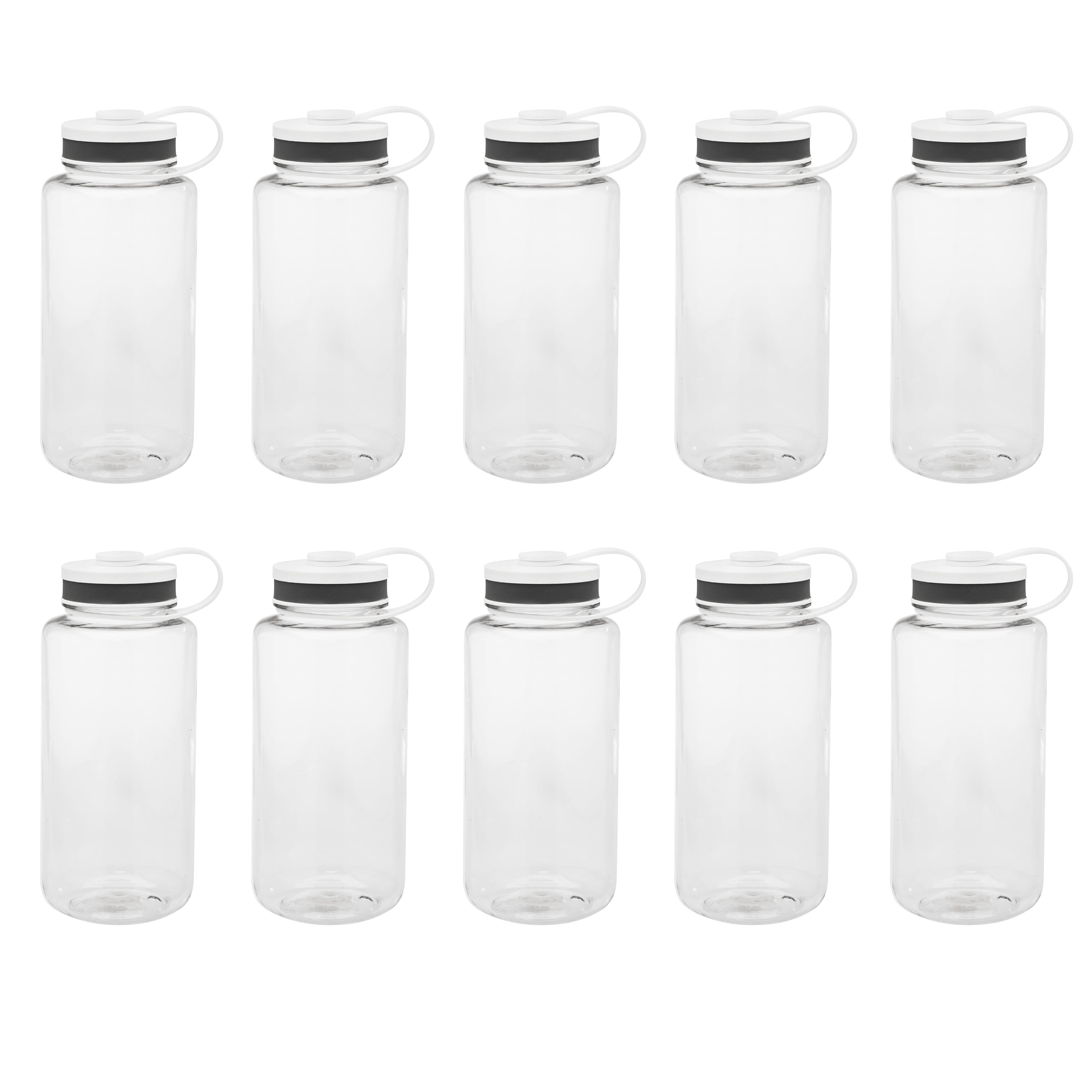 Plastic Sports Water Bottles with Flip Lid 38 oz. Set of 10, Bulk Pack - Great for Gym, Hiking, Cycling, Camping, Backpacking, School - Clear