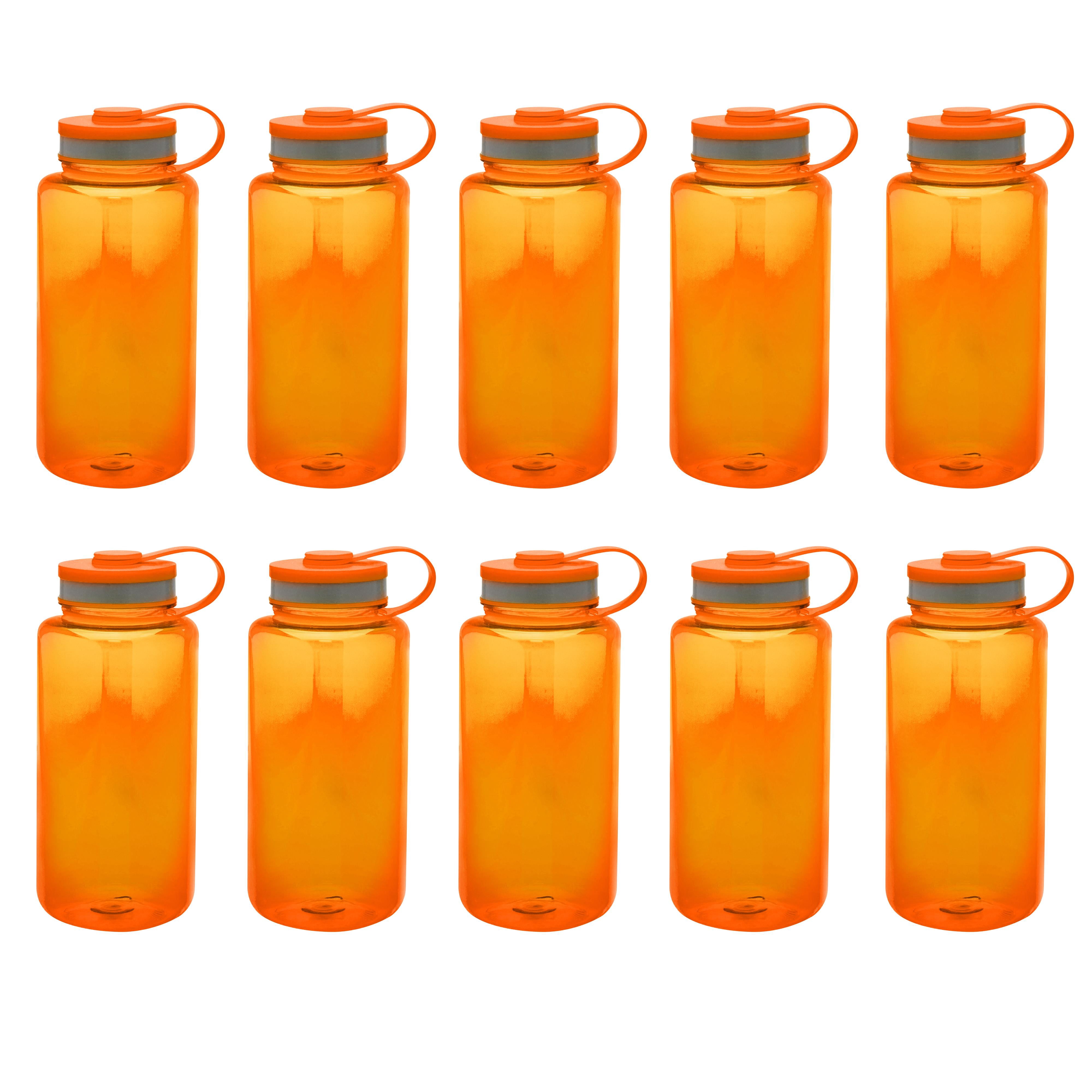 Plastic Sports Water Bottles with Flip Lid 38 oz. Set of 10, Bulk Pack - Great for Gym, Hiking, Cycling, Camping, Backpacking, School - Orange