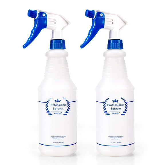 Plastic Spray Bottle 2 Pack, 32 Oz, All-Purpose Heavy Duty Spraying Bottles Leak Proof Mist Empty Water Sprayer for Cleaning Solution, Essential Oils, Hair, Planting with Adjustable Nozzle - Blue