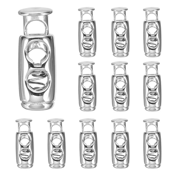 Uxcell Plastic Spring Cord Locks Double Hole Toggle Stopper for Drawstring Adjustment Silver