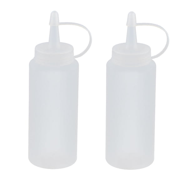 Plastic Squeeze Bottle Attached Oil Sauce Nozzle Cap White 200ml 2 Pcs