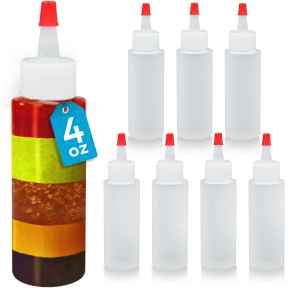 Plastic Squeeze Bottles - 4 Oz, Pack of 8, Clear - Mini Squeeze Bottles for Sauces, Condiments, Dressings, Camping & Travel - Cookie Decorating Supplies - Pancake Art Kit