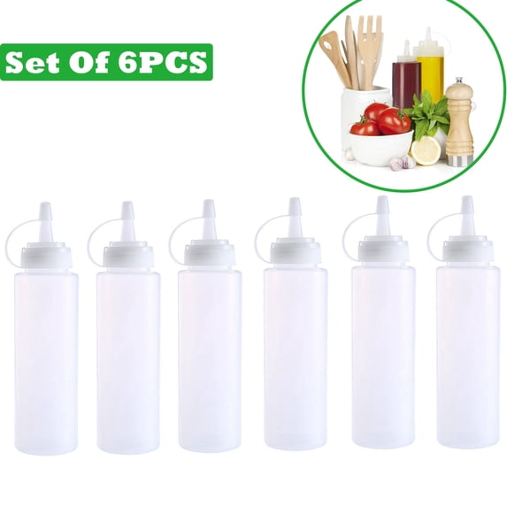 Plastic Squeeze Bottles for Sauces 8 Inch 2 Inch Diameter Clear Squeeze Bottles for Liquids Condiment Squeeze Bottles for Home Kitchen Storage 6 Pack