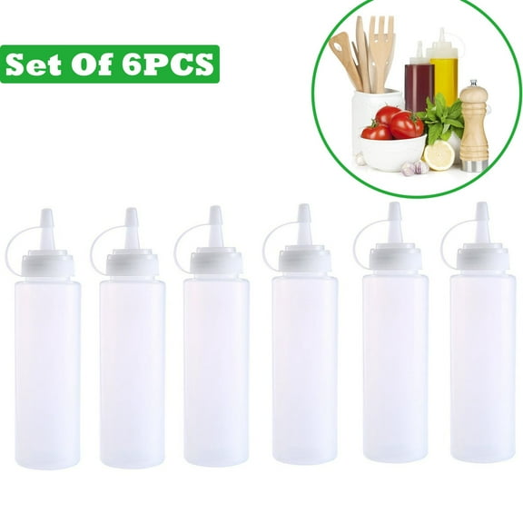 Plastic Squeeze Bottles for Sauces 8 Inch 2 Inch Diameter Clear Squeeze Bottles for Liquids Condiment Squeeze Bottles for Home Kitchen Storage 6 Pack