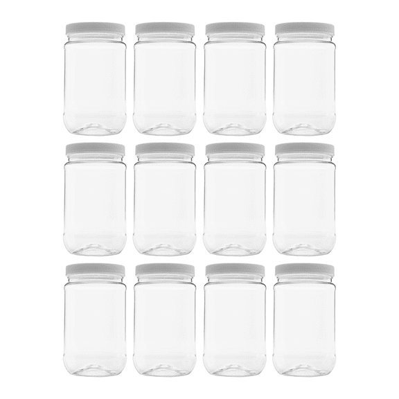 Clearview Containers: 12 Pack - 16 oz (1 Pint) Plastic Storage Jars with 70-450 Leak Proof White Lids, Food Grade, BPA Free, Hand Wash Only (16oz, 12pk, 70RG)