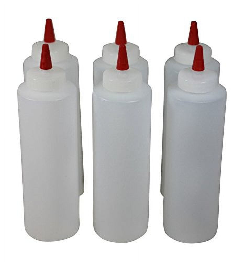 Plastic Squeeze Condiment Bottles with Red Tip Cap 16-Ounce Set of 6