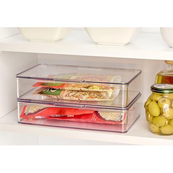 Plastic Stackable Hinged-Lid Pantry or Kitchen Storage Box - Set of 4 - Clear