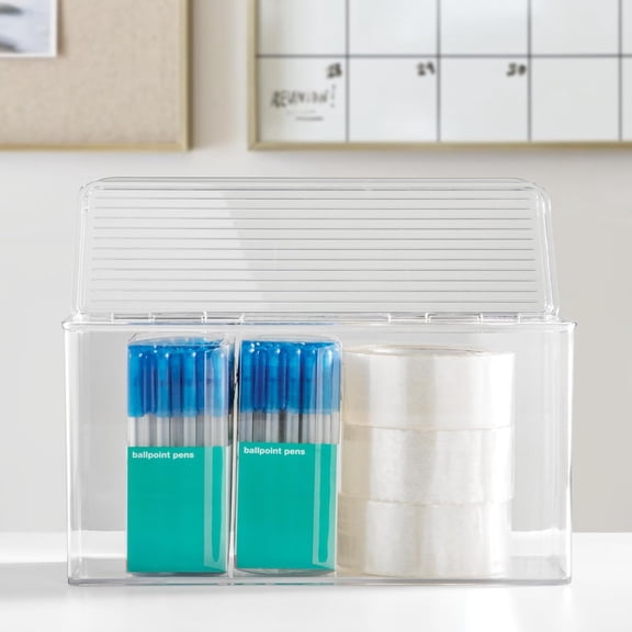 Plastic Stackable Hinged-Lid Pantry or Kitchen Storage Box - Set of 4 - Clear