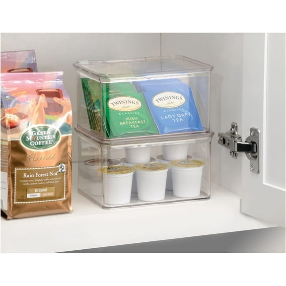 Plastic Stackable Hinged-Lid Pantry or Kitchen Storage Box - Set of 6 - Clear