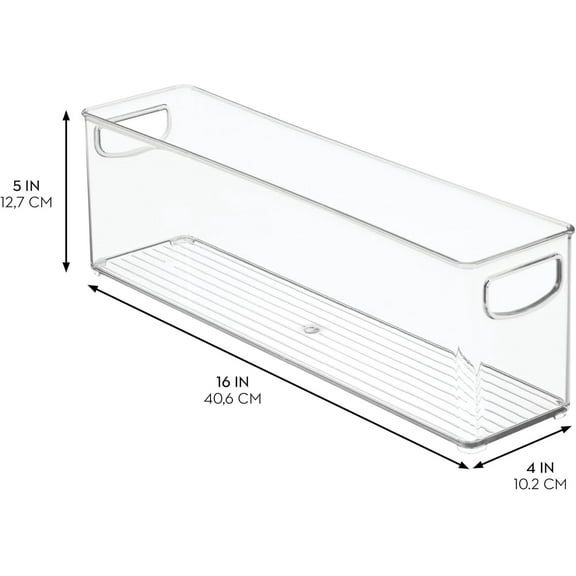 Plastic Stackable Pantry Bin -  Storage Bins with Handles for Cabinets or Fridge - Set of 2