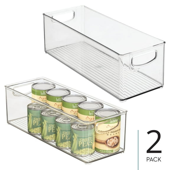 iDesign Plastic Stackable Pantry Bin with Handles, Set of 2, Clear, Made in USA