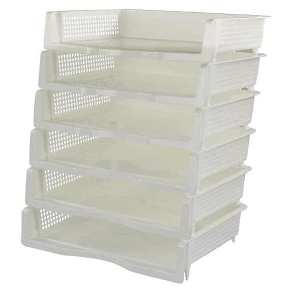 Plastic Stackable Paper Trays - 6 Pack Desk Organizer - White Letter Trays for Office, Home, School - A4 Document File Organizer Stackable