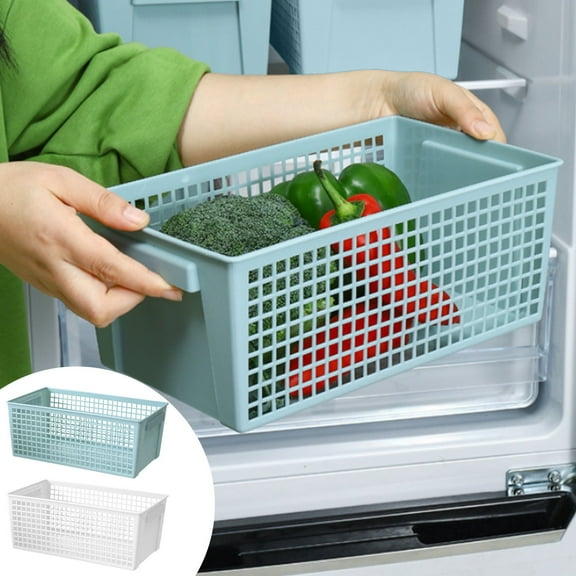 Plastic Stackable Storage Basket with Handles, Ventilated Rectangular Bin for Closet, Pantry, Kitchen and Bathroom Organization