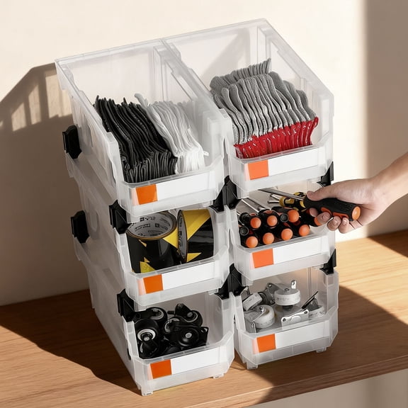 Plastic Stackable Storage Bins,14.8x8.5x7.1"(6 Pack),Plastic Containers for Organizing&Storage Bins for Closet,Garage,Small Parts,Office Supplies,Other Accessories,Transparent