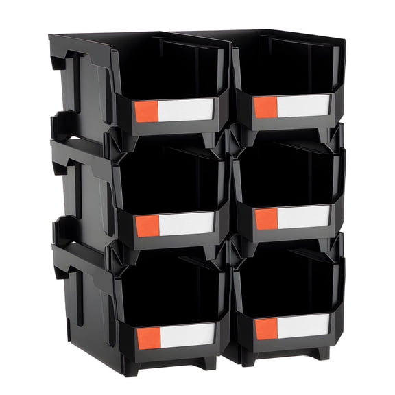 Plastic Stackable Storage Bins 6 Pack 14.8 x 8.5 x 7.1 Inch Black Organizing Containers for Closet Garage Office Supplies