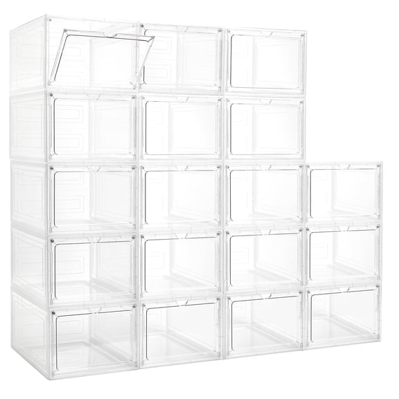 Plastic Stackable Storage Bins Clear White-18pcs For Home Office Organizing