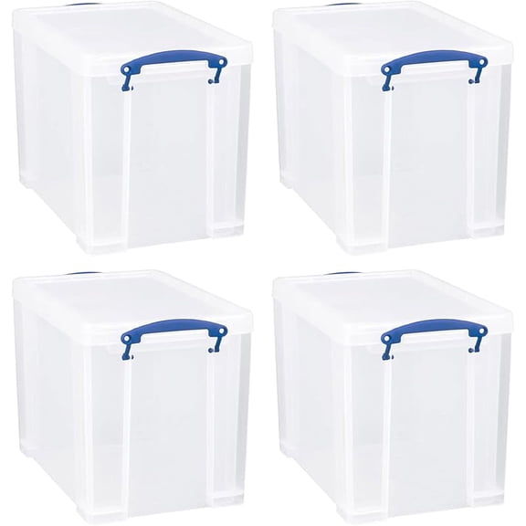 Plastic Stackable Storage Container w/Snap Lid & Built-In Clip Lock Handles for Home & Office Organization, Clear (2 Pack)