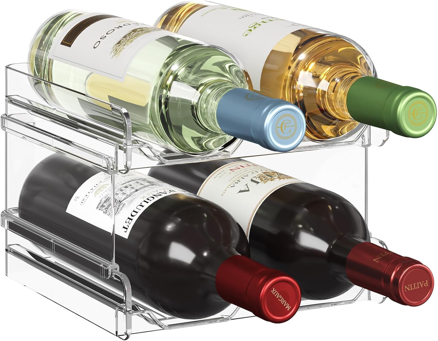 Plastic Stackable Wine Rack For Refrigerator - 2-Tier Organizer Holds 6 Bottles, Fits Fridge & Cabinet