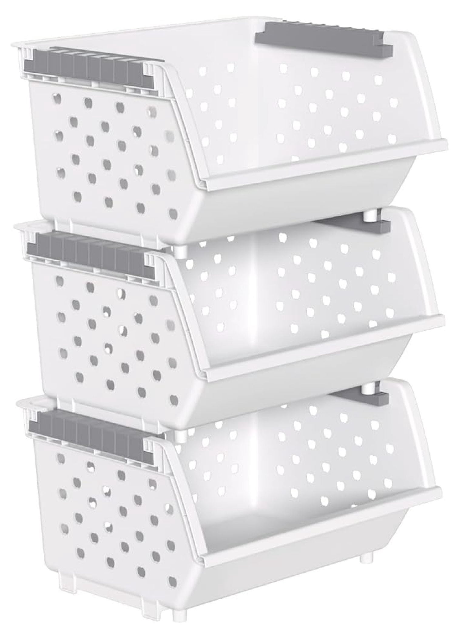 Plastic Stacking Bins, Stackable Storage Basket, White, Set of 3 ...