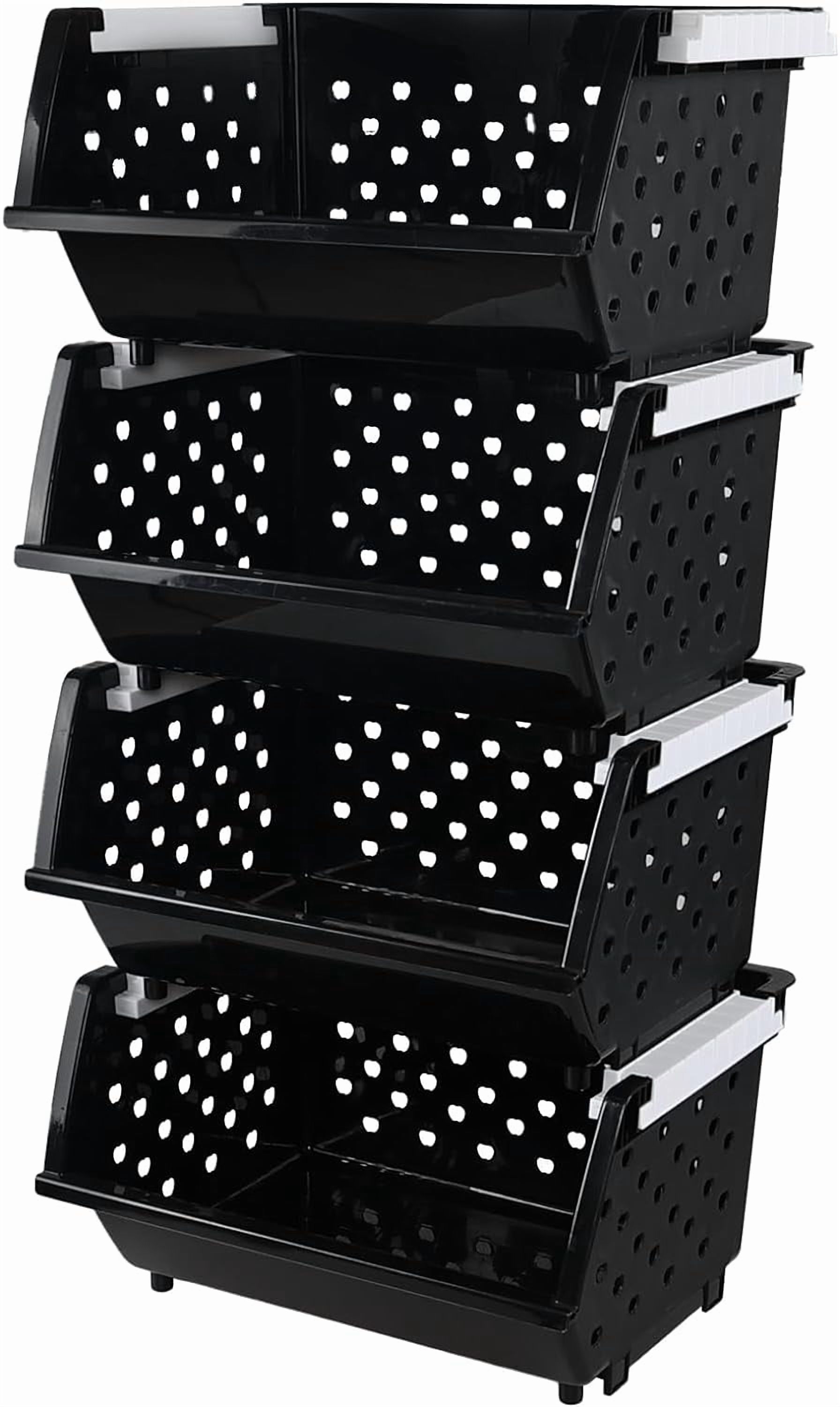Plastic Stacking Storage Basket 4 Packs, Stackable Organizer Baskets ...