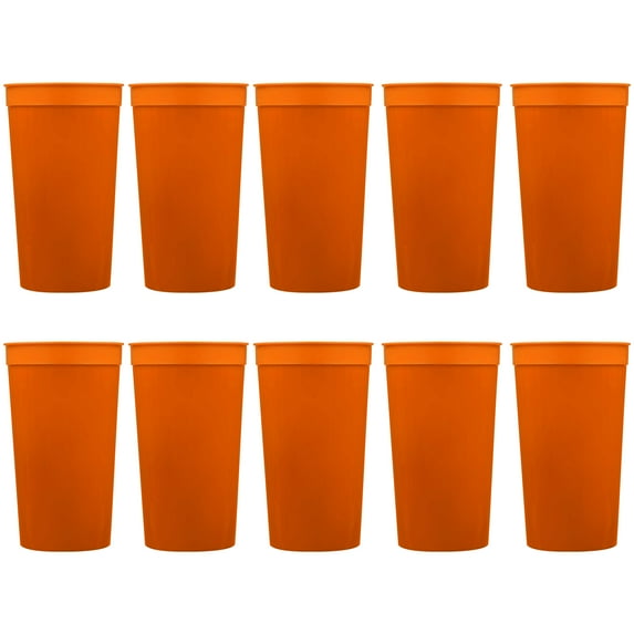 Plastic Stadium Cups 32 oz. Set of 10, Bulk Pack - Perfect for Summer, Sporting Events, Birthdays, Picnic, Beach, Parties - Orange